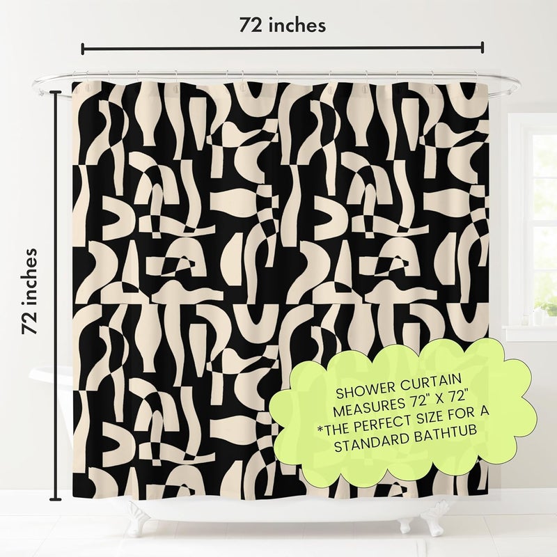 Worthwhile Goods Modern Black and Ivory Geometric Pattern Print Shower Curtain - Abstract Minimalist Pattern - Neutral Design - Trendy Fabric Shower Curtain for Any Bathroom - 72x72 Inches (Geo Black) - Image 3